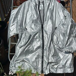 Zara Silver Metallic Raincoat with hoodie Reflective Lightweight Design